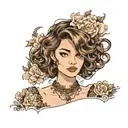 girl with brown wavy bob dressed in lace tattoo design idea
