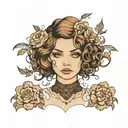 girl with brown wavy bob dressed in lace tattoo design idea