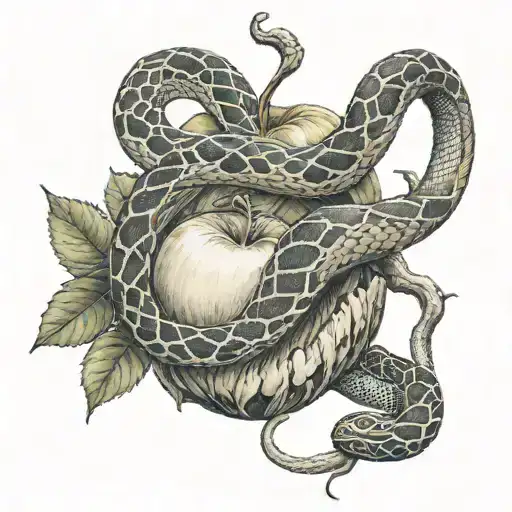 two snakes coming down to bite the apple of eden tattoo design idea