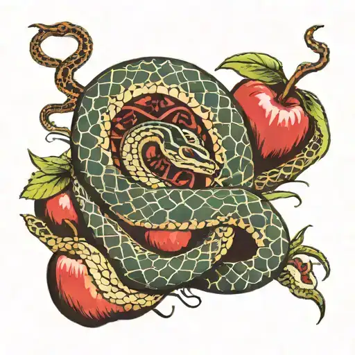 two snakes coming down to bite the apple of eden tattoo design idea