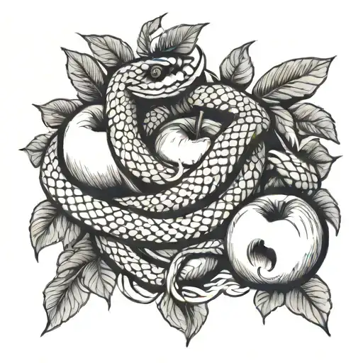 apple of eden and two snakes biting it tattoo design idea