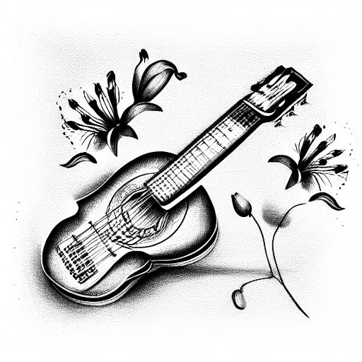 guitar with lilies in the strings tattoo design idea