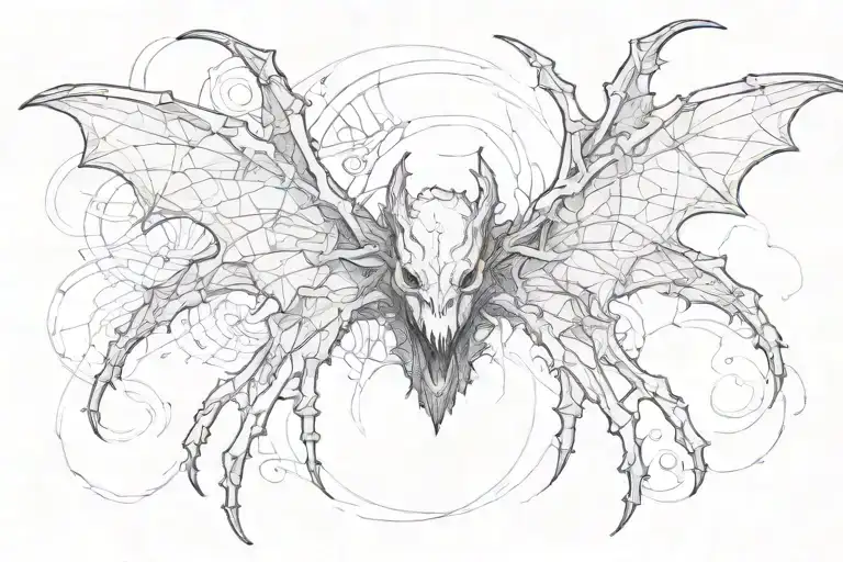 Bat eating a spider in a vile tattoo design idea