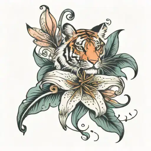 tiger lily flower with Farrah in cursive writing tattoo design idea