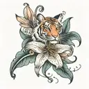 tiger lily flower with Farrah in cursive writing tattoo design idea