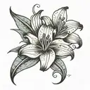 tiger lily flower with Farrah in cursive writing tattoo design idea