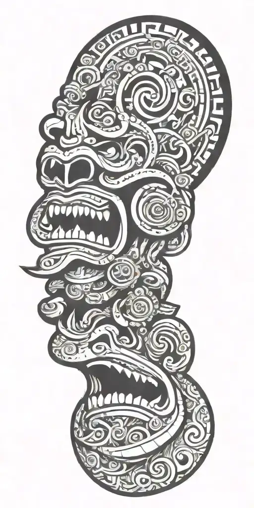 Mayan tongue out waves  tattoo design idea
