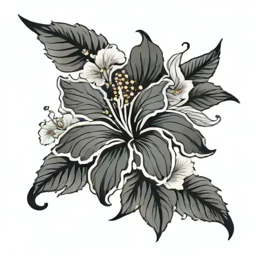 hibiscus sleeve black grey style tattoo design idea