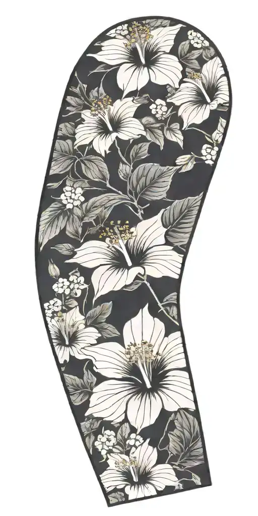 hibiscus ocean sleeve black  style tattoo design idea