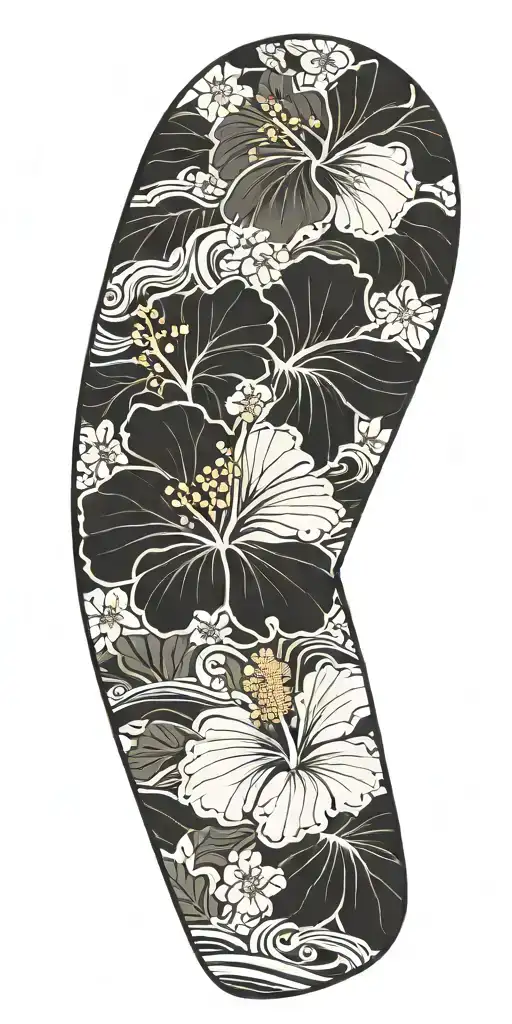 hibiscus ocean sleeve black  style tattoo design idea