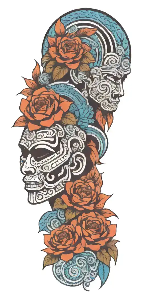  Mayan warrior flowers water Mayan tribal pattern tattoo design idea