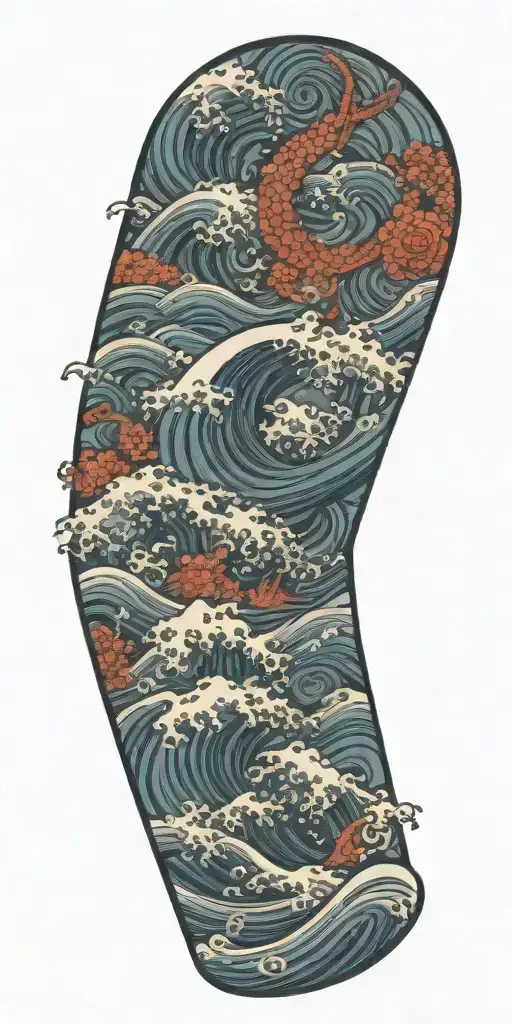 waves black and white tribal symbols tattoo design idea