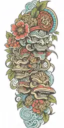  Mayan warrior tongue out on tongue flowers water Mayan tribal pattern mushrooms  tattoo design idea