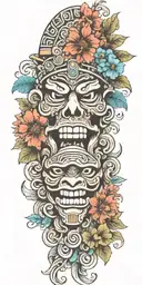  Mayan warrior tongue out on tongue flowers water Mayan tribal pattern mushrooms trippy  tattoo design idea