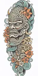  Mayan warrior tongue out on tongue flowers water Mayan tribal pattern mushrooms trippy  tattoo design idea