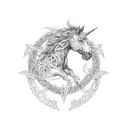 Sleipnir (Odin's eight-legged horse) surrounded by Nordic runes tattoo design idea