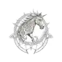 Sleipnir (Odin's eight-legged horse) surrounded by Nordic runes tattoo design idea