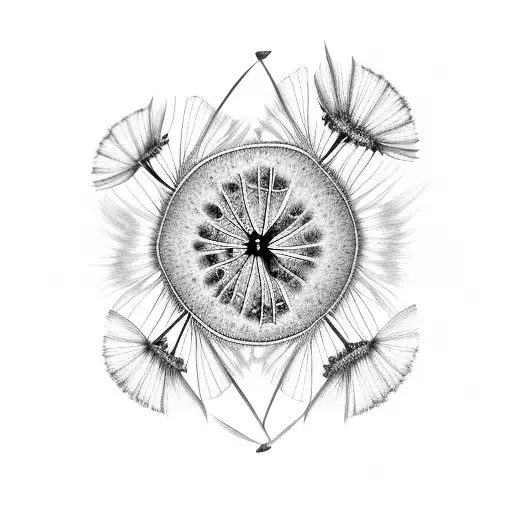 Butterfly, dandelion and lotus tattoo design idea