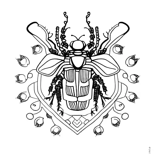 Intricate feminine beetle with flowers and gears and a heart in the design tattoo design idea