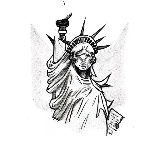 lady liberty with skull and tattered dress tattoo design idea