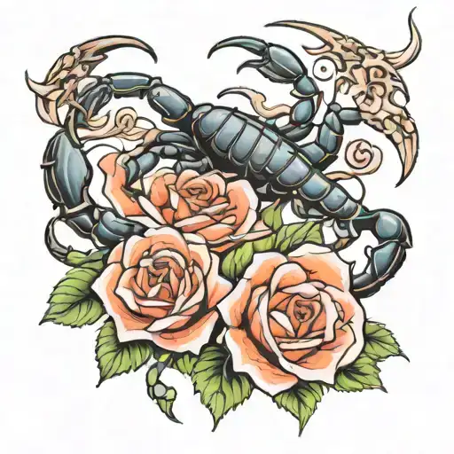 Scorpion and roses tattoo design idea