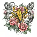 Scorpion and roses tattoo design idea