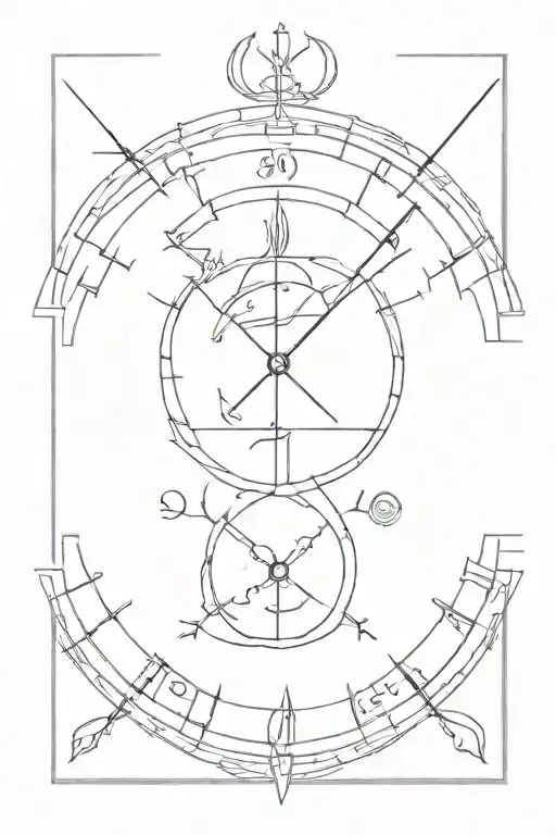 fehu,ansuz,gebo,perthu,mannaz runes forming clock hands tattoo design idea