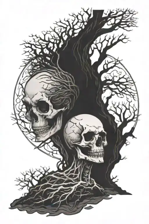 skull lady death tree growing skul half otter face tattoo design idea