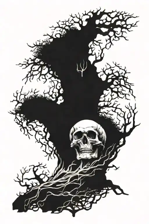 skull lady death tree growing tattoo design idea
