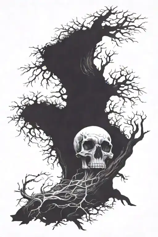 skull lady death tree growing skul half otter face tattoo design idea