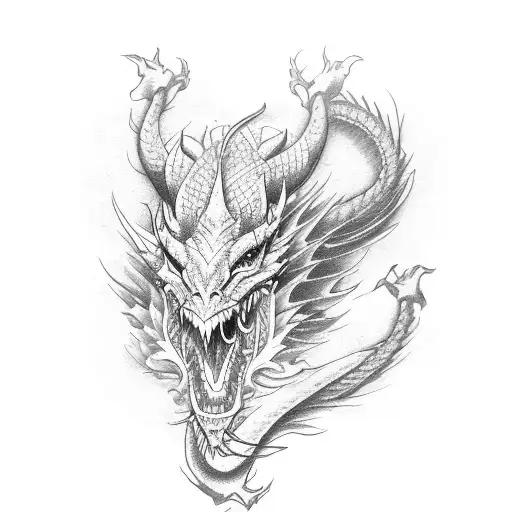 Dragon with the word fearless  tattoo design idea