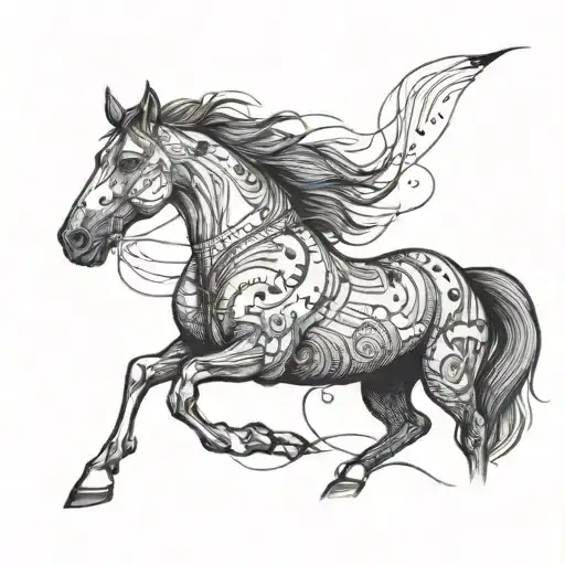 draw a tattoo for me. Draw a horse that symbolized freedom. It has to be a sketch style. It has some lines around it. tattoo design idea