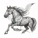 draw a tattoo for me. Draw a horse that symbolized freedom. It has to be a sketch style. It has some lines around it. tattoo design idea