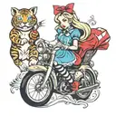 Alice in wonderland pinup girl riding tattoo design idea