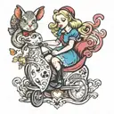 Alice in wonderland pinup girl riding tattoo design idea