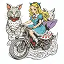 Alice in wonderland pinup girl riding tattoo design idea