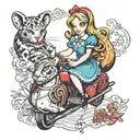 Alice in wonderland pinup girl riding tattoo design idea