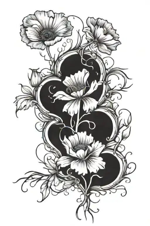 3 orange poppies blooming flowers with roots growing and one of the roots ending in a heart  tattoo design idea