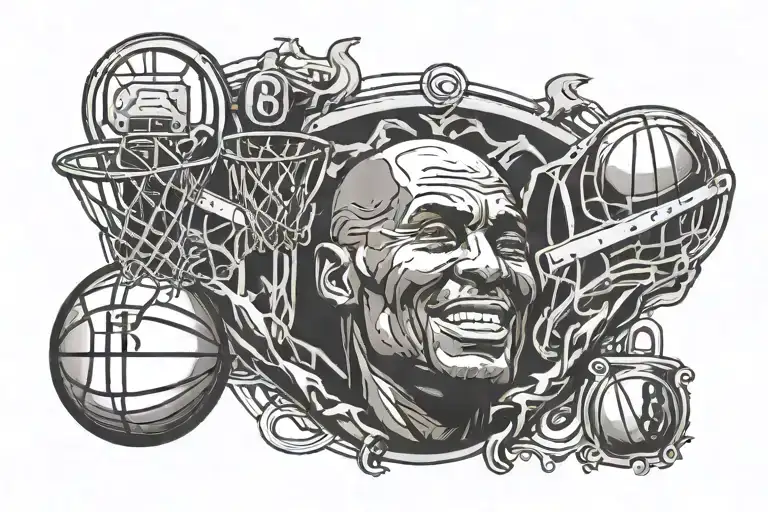 Basketball theme number 8 and kobe bryant logo and basketball ball and ring in neck tattoo tattoo design idea
