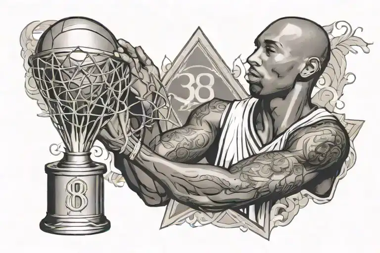basketball number 8 trophy and kobe bryant tattoo design idea