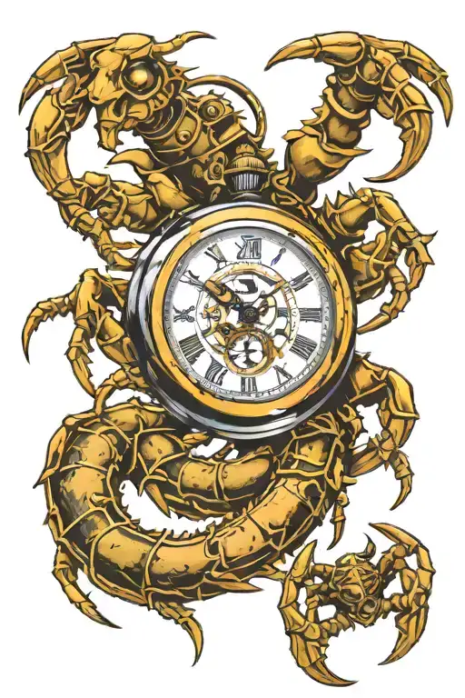 scorpion with 1 mechanical pocket watch and a filagree pocket watch  tattoo design idea