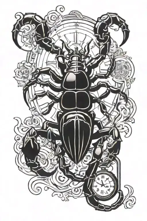 scorpion with 1 mechanical pocket watch and a filagree pocket watch  tattoo design idea