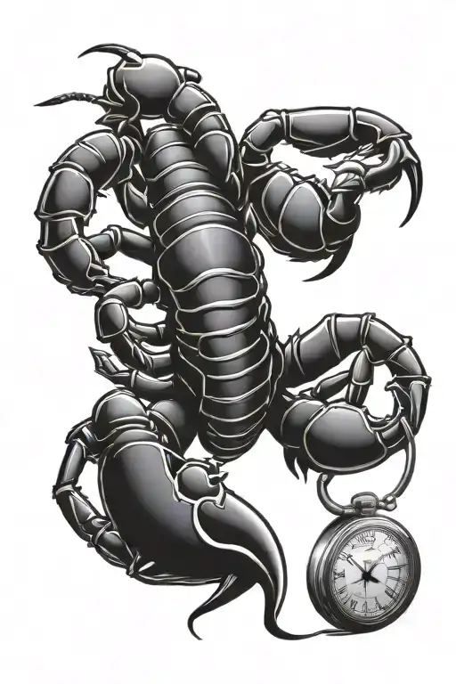 scorpion and pocket watch surrounded tattoo design idea