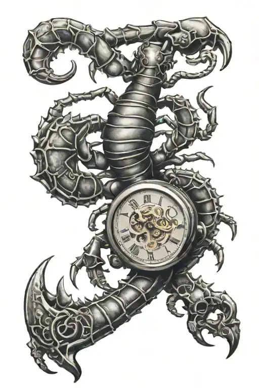 scorpion with 1 mechanical pocket watch and a filagree pocket watch  tattoo design idea
