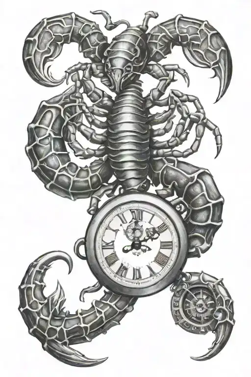 scorpion with 1 mechanical pocket watch and a filagree pocket watch  tattoo design idea