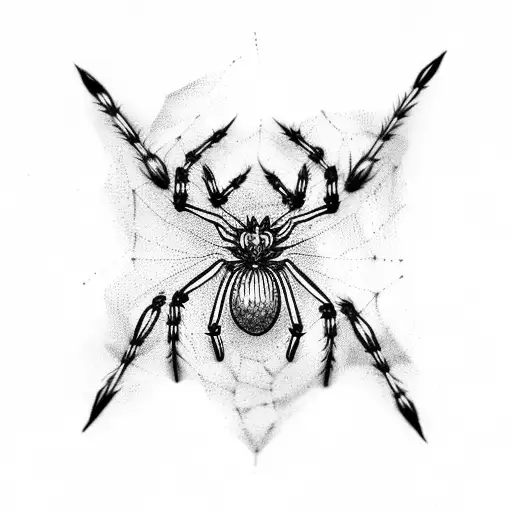 spider making a web on a quill pen tattoo design idea