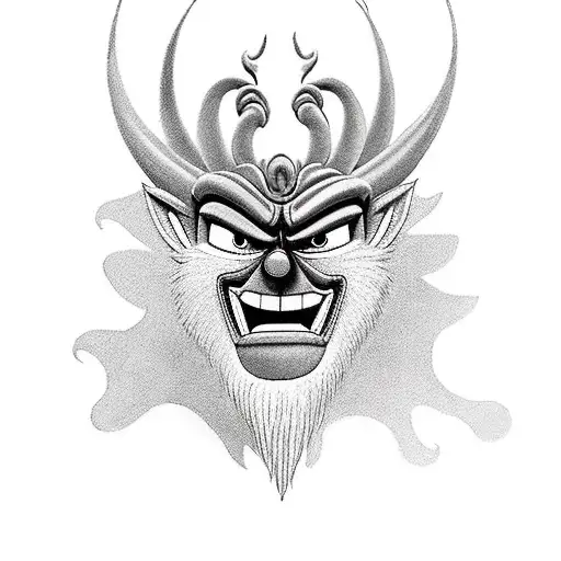 The mask Aku aku from crash bandicoot with the mouth closed and your eyes covered by the hand of the crash tattoo design idea