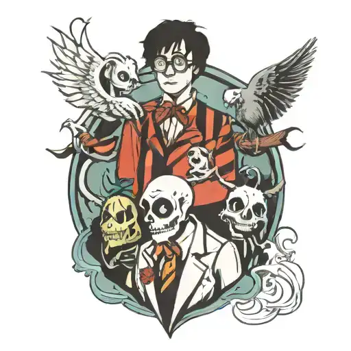 harry potter and Beetlejuice mixed with nightmare before Christmas  tattoo design idea