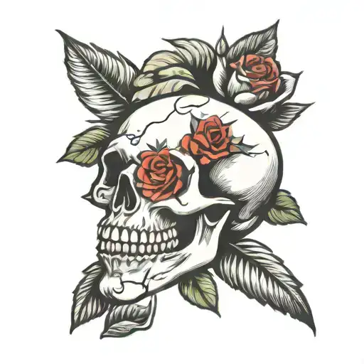 skull with rose and spine tattoo design idea
