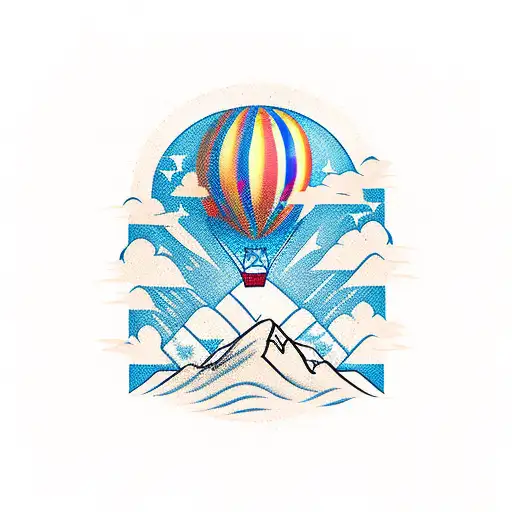 hot air balloon over mountain tattoo design idea